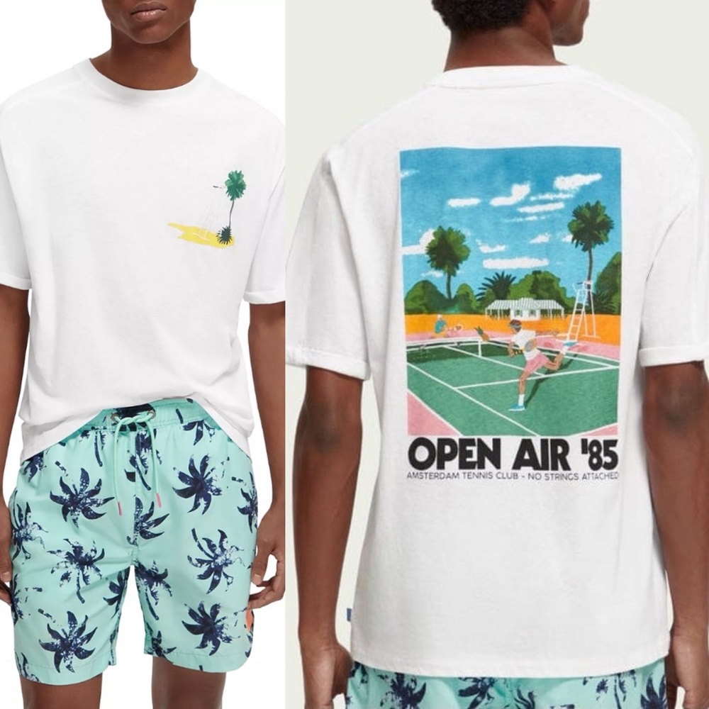 Scotch & Soda Sporty Relaxed Fit Artwork Tee, Organic Cotton & Linen Size S NWT